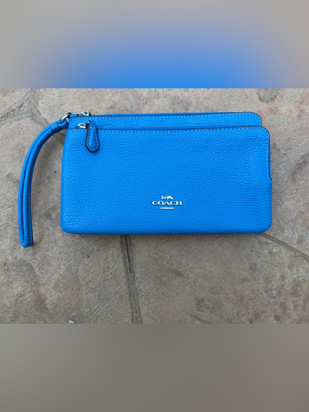 COACH Pebbled Leather Wristlet in Racer Blue